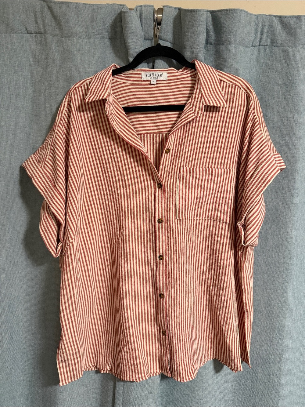 Velvet Heart Red and White Striped Button-Down Shirt - 2X